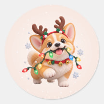 Feliz Natal Adesivos Redondos de Corgi Fofos