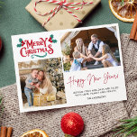 Feliz Natal Ano Novo Deseja Foto da Família<br><div class="desc">Cartão de cartões de natal familiar com fotos da família e desejando aos seus entes queridos um Feliz Natal e um Feliz ano novo. Adicione suas fotos, saudações personalizadas e nome da família. Esta carta de Natal se reverte para uma faixa vermelha e branca de canas doces na parte de...</div>