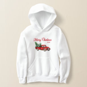 Feliz Natal Ano Watercolor Vintage Red Truck