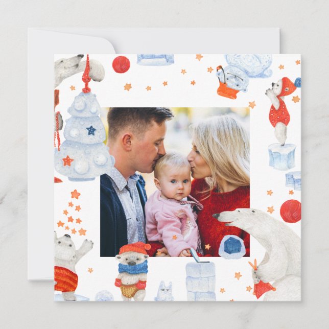 Feliz Natal Aquarela Foto do Urso Polar Cute (Frente)