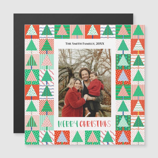 Feliz Natal Árvores de Natal Modernas em Patchwork (Frente/Verso)