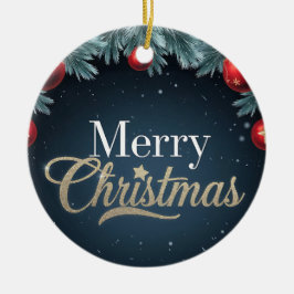 Feliz Natal Azul Escuro e Ornamento Vermelho