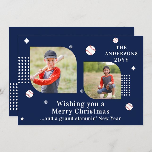 Feliz Natal Baseball Sport 2 Photo Family Name (Frente/Verso)