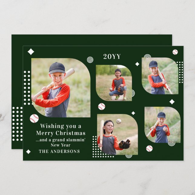 Feliz Natal Baseball Sport 5 Photo Family Name (Frente/Verso)