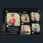 Feliz Natal Baseball Sport 5 Photo Family Name<br><div class="desc">Feliz Natal Baseball Sport 5 Photo Family Name Modern Christmas Cards apresenta uma coleção de fotos de cinco de suas fotos favoritas com o texto "Desejando um Feliz Natal... e um grande golpe de Ano Novo" em uma elegante escrita branca. Personalize editando o texto nas caixas de texto fornecidas. Perfeito...</div>