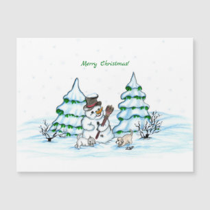 Feliz Natal! Boneco de neve com gato e filhote de