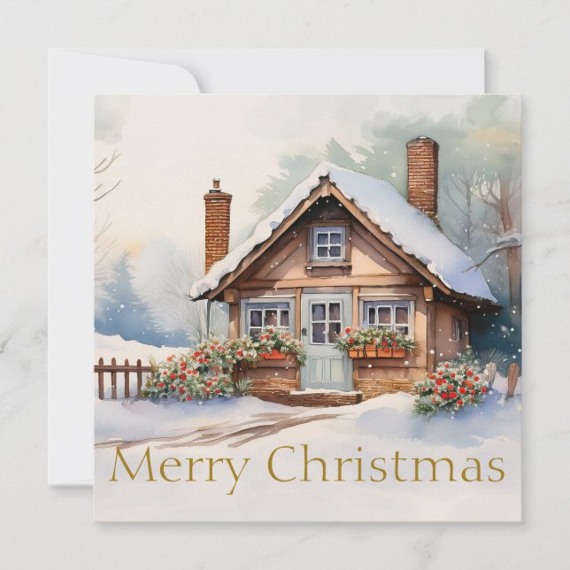 Feliz Natal Cabine na paisagem nevada (Frente)