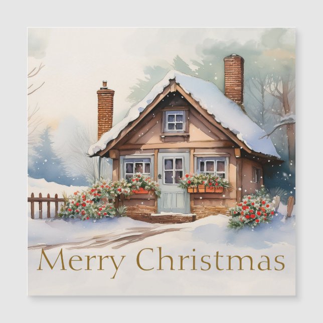 Feliz Natal Cabine na paisagem nevada (Frente)