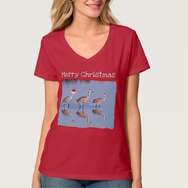 Feliz Natal - camiseta do pássaro das mulheres - (Frente)