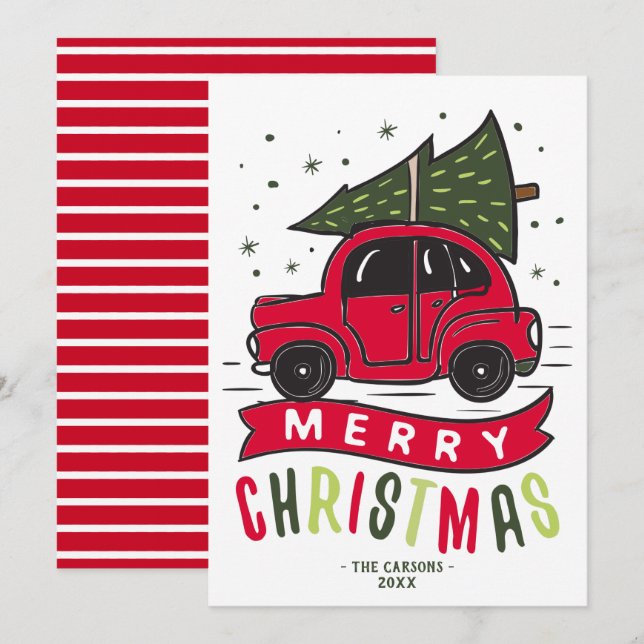 Feliz Natal Carro Vermelho Nome da Árvore Modelo F (Frente/Verso)