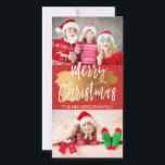 Feliz Natal - Cartão com fotos Lettered Script 2<br><div class="desc">Feliz Natal,  Manda Escrita Dois Cartões com fotos com Pincel Dourado. As duas fotos e o texto deste script de pincel com letra manual podem ser atualizados e personalizados com sua foto e seu nome de família.</div>