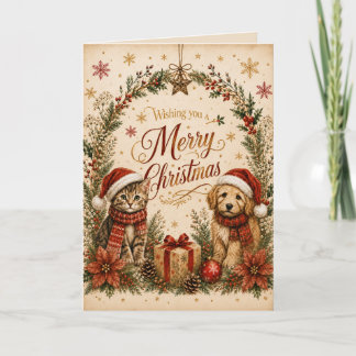 Feliz Natal Cartão de Boas Festas de Gato e Cachor
