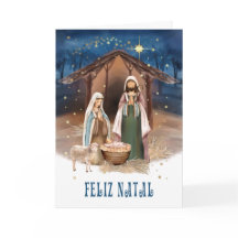 Feliz Natal. Cartão de Cena da Natividade em Portu