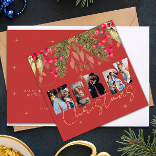 Feliz Natal Cartão de Férias Vermelho Dourado com