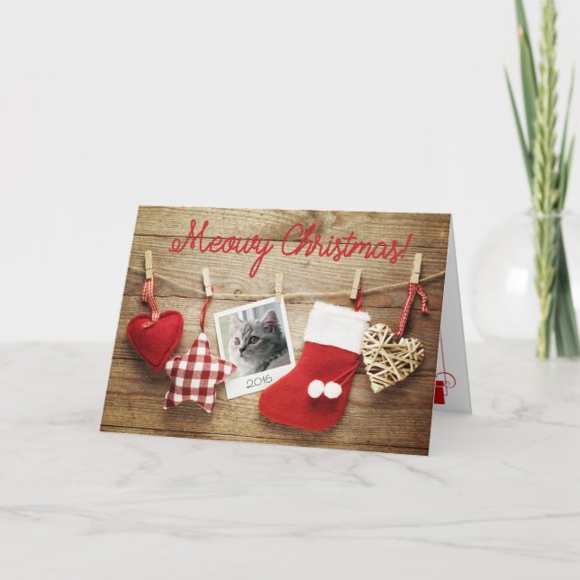 Feliz Natal! Cartão | Gatinho Bonito em Foto (Frente)