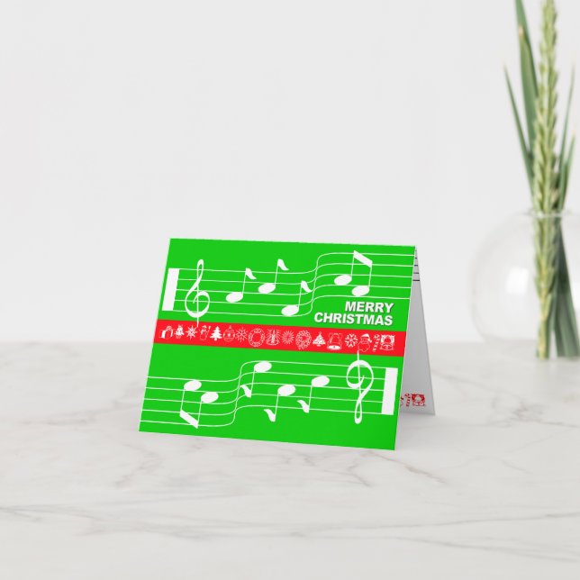 Feliz Natal Cartão Música Nota de Música Verde (Frente)