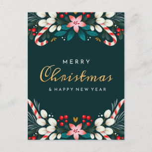 FELIZ NATAL   Cartão Postal Floral de Férias