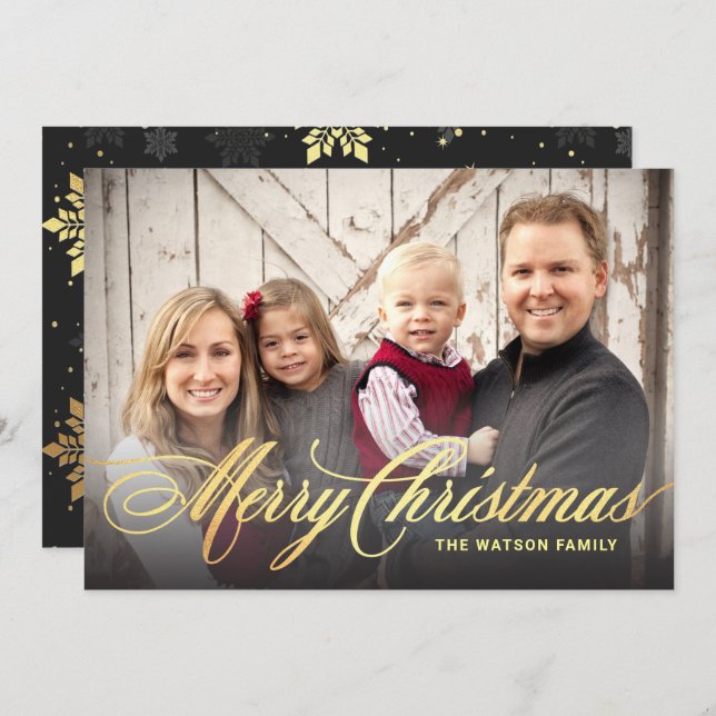 Feliz Natal Cartões com fotos Faux Gold Foil (Frente/Verso)