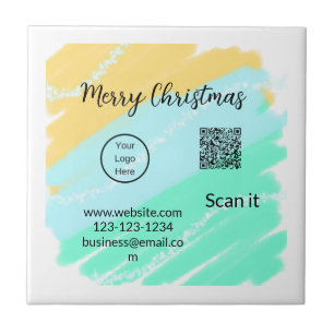 Feliz Natal Código QR comercial amarelo verde