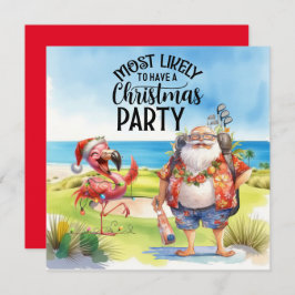 Feliz Natal com Papais noeis e flamingo