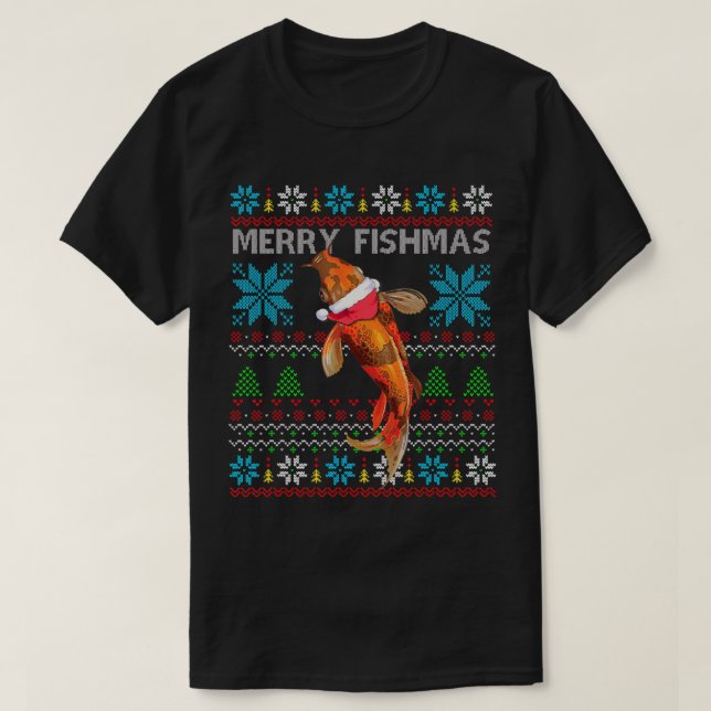 Feliz Natal de Fishmas Camisa de Peixe Koi Japonês (Frente do Design)