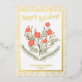 Feliz Natal de inverno Floral Dourada