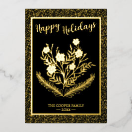 Feliz Natal de inverno Floral Dourada