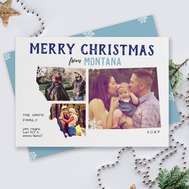 Feliz Natal de Montana Three Cartão com fotos (From the state of Montana with love three photo Christmas holiday card and moving announcement)