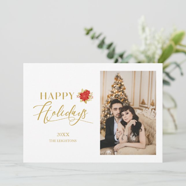 Feliz Natal de Ponsettia Whimsical Foto de Natal (Em pé/Frente)