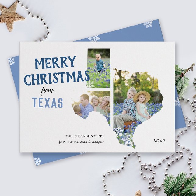 Feliz Natal do Cartão com fotos Texas Three (From the state of Texas with love three photo Christmas holiday card and moving announcement)