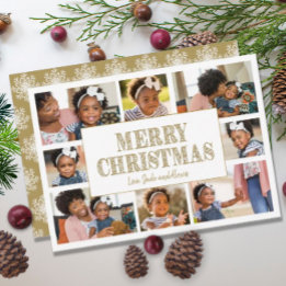 Feliz Natal Dourado Flocos Brancos de Neve 8 Foto