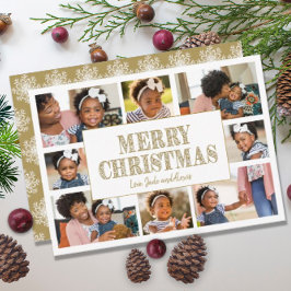 Feliz Natal Dourado Flocos Brancos de Neve 8 Foto