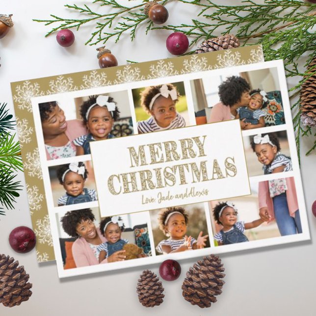 Feliz Natal Dourado Flocos Brancos de Neve 8 Foto (Criador carregado)