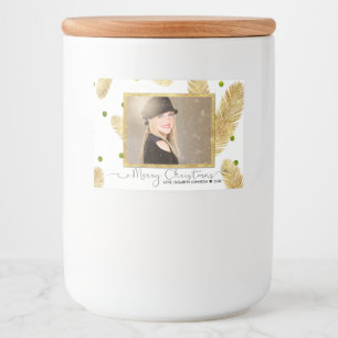 Feliz Natal Dourado Foto da Glitter - Etiqueta da