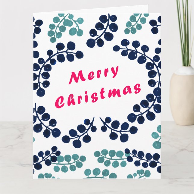 Feliz Natal e Berries Folheou Cartão de Saudação (Frente)