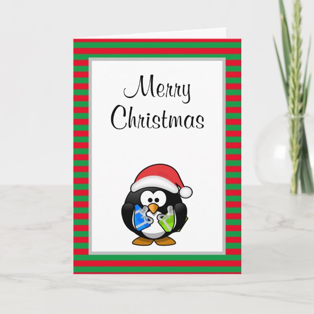 Feliz Natal Engraçado Pinguim Cartão de Natal (Frente)