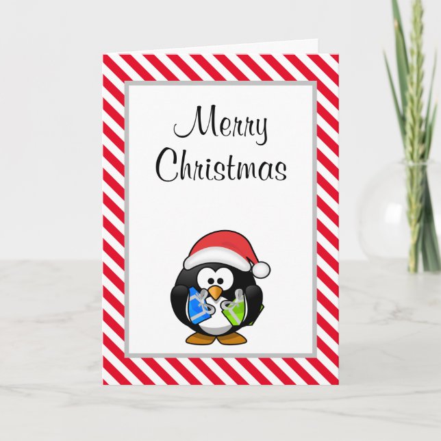 Feliz Natal Engraçado Pinguim Cartão de Natal (Frente)