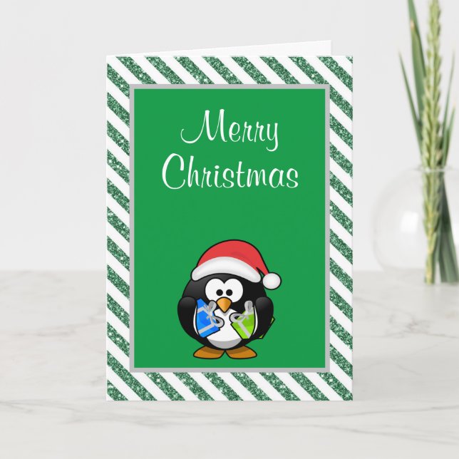 Feliz Natal Engraçado Pinguim Cartão de Natal (Frente)