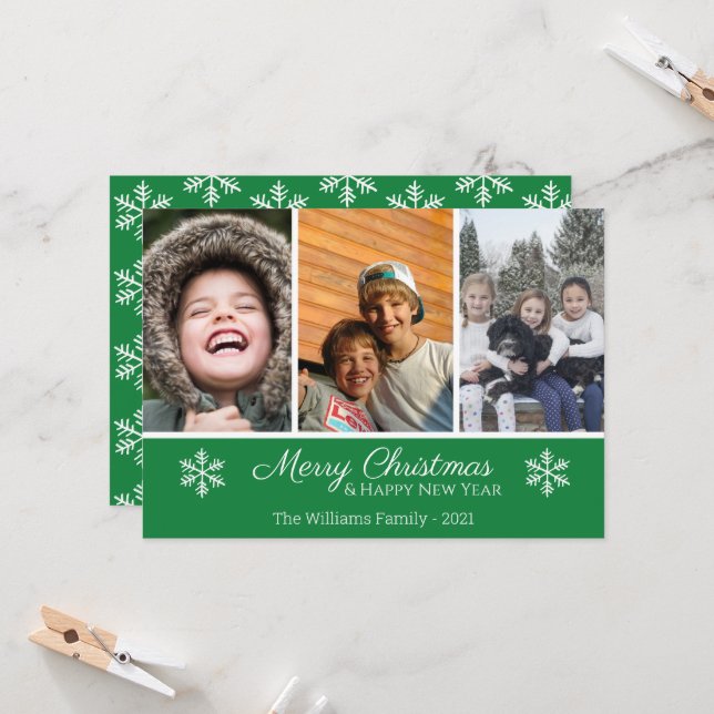 Feliz Natal Família 3 Foto Floco de Neve (Frente/Verso In Situ)