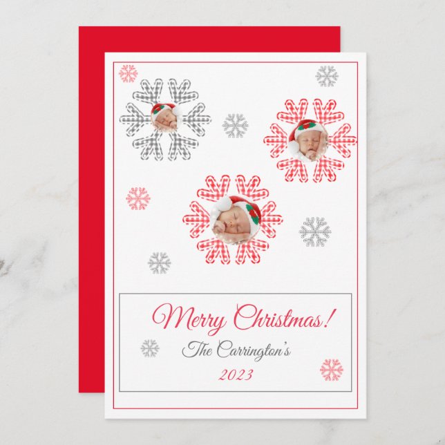 Feliz Natal Feriado de Fotos da Xadrez Vermelha Fl (Frente/Verso)