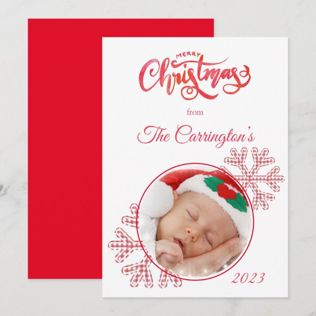 Feliz Natal Feriado de Fotos da Xadrez Vermelha Fl (Frente/Verso)