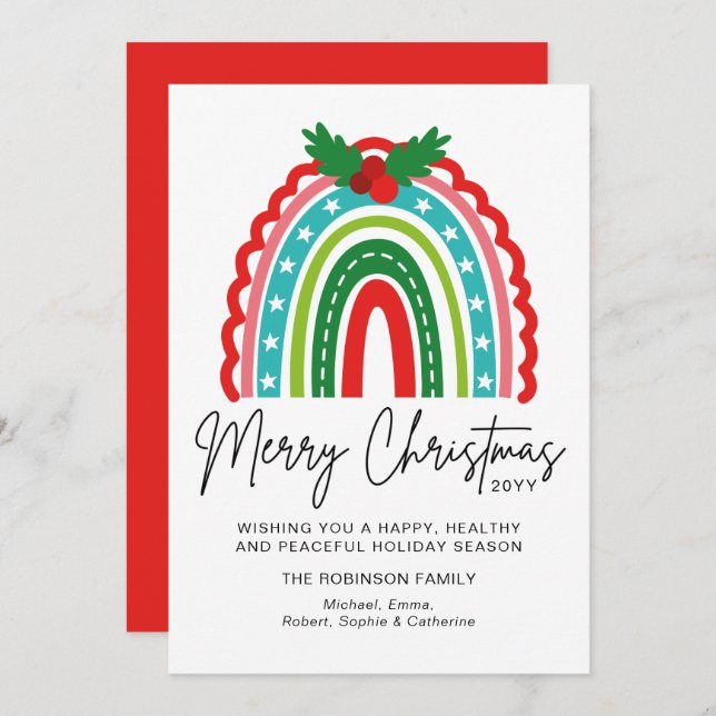 Feliz Natal Festivo Arco-Íris Holly Modern (Frente/Verso)