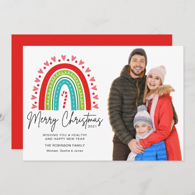 Feliz Natal Festivo Rainbow Candy Cane Foto (Frente/Verso)