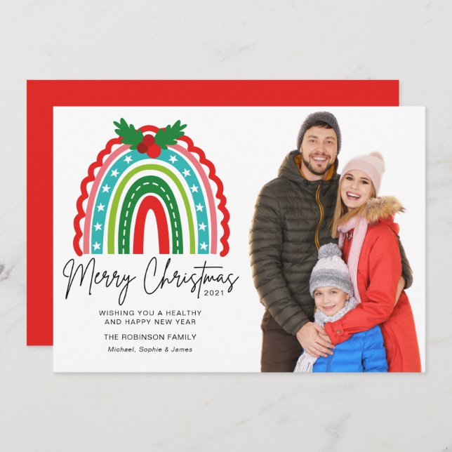 Feliz Natal Festivo Rainbow Holly Foto (Frente/Verso)