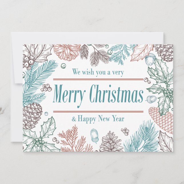 Feliz Natal Floral | Cartão de Férias Fotográficas (Frente)