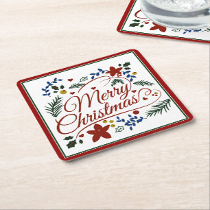 Feliz Natal Floral Quadrado Porta-copos de Papel