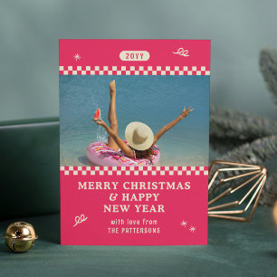 Feliz Natal Foto Cor-de-Rosa Retrô Personalizada