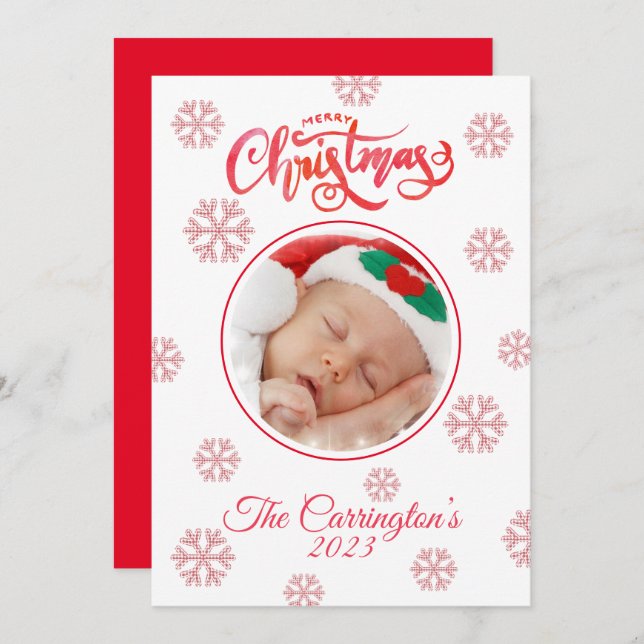 Feliz Natal Foto Vermelha Xadrez Flocos de Neve Fé (Frente/Verso)