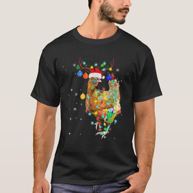 Feliz Natal Galinha Camisa Santa Hat Luzes Xma (Frente)