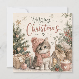 Feliz Natal Gatinho Fofo Cartão de Natal Plano